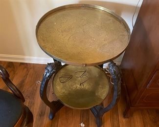 $375 	
Brass tray round side dragon legs 29T x 22D