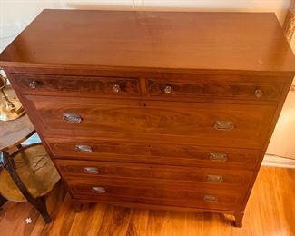 $595 	
6 drawers chest flamed mahogany 44Wx18x48T	