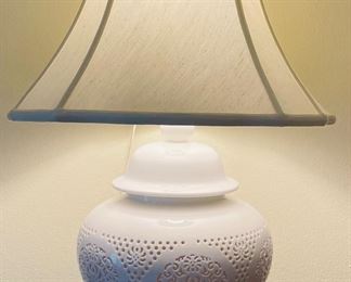 $120 	
White blanc de chine porcelain lamp double light	