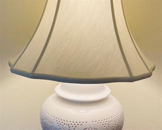 $120 	
White blanc de chine porcelain lamp double light	