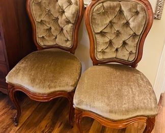 $95 	
Pair of green velvet chairs (on broken foot)		
