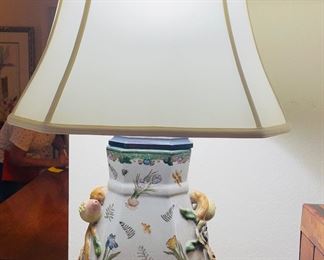 $180 
Pair of lamps pottery with floral fruits 30""H"	