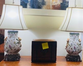 $180 
Pair of lamps pottery with floral fruits 30""H"	