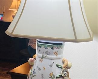 $180 
Pair of lamps pottery with floral fruits 30""H"	