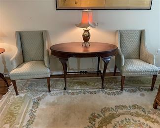 $240 	
Pair of teal green chairs 21Wx38T	