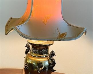$100 	"
Asian style gold brass lamp 24""Tx15""W"	