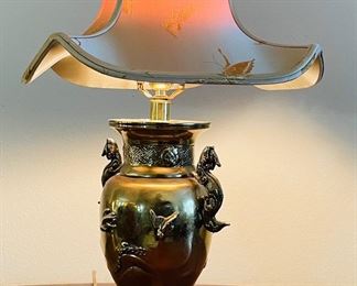 $100 	"
Asian style gold brass lamp 24""Tx15""W"	