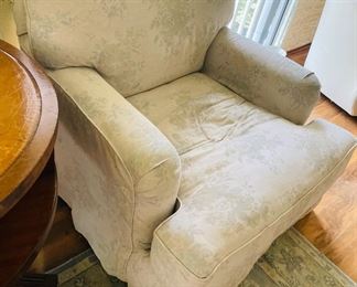 $300 	
Pair of light grey & light blue flower chairs 36x36									