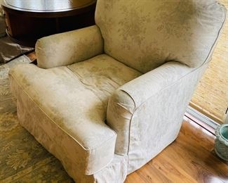 $300 	
Pair of light grey & light blue flower chairs 36x36									