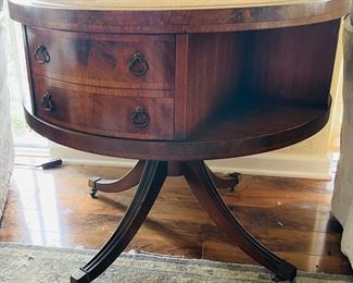 $150 	
Round inlaid wooden table 4 drawers & bookshelve 32 Round x 28T	