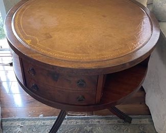 $150 	
Round inlaid wooden table 4 drawers & bookshelve 32 Round x 28T	