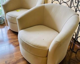 $180 	
Pair of velvet cream club chairs 35Wx31T		