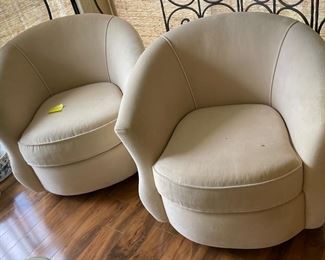 $180 	
Pair of velvet cream club chairs 35Wx31T		