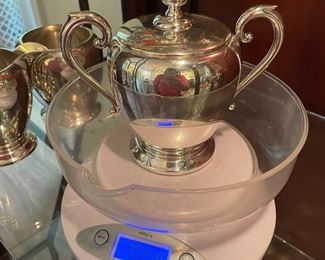 Sterling tea/coffee service 5 pieces tea pot, coffee pot, creamer/sugar & waste bowl. 1846 gr. $1050