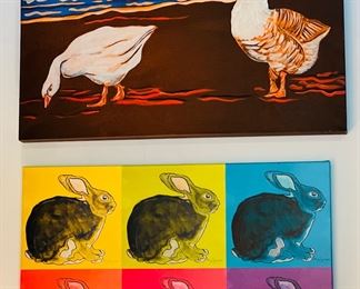 Paintings on canvas, Geese, Rabbits 