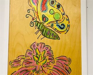 etched wood panel with paint applied