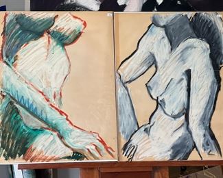 Circa 1970s nudes, oil stick on paper