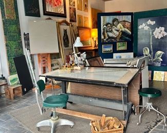 Large drafting table with light-table surface, vintage furniture