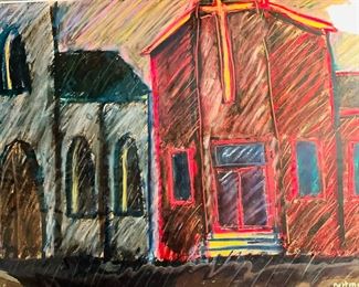 Detroit Church series, oil stick on  paper