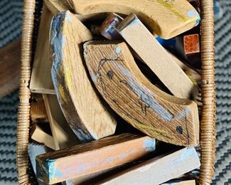 Charming Home-made wooden blocks - 70+ years old. Used in the art studio as weights and bear the accidental paint marks of the artist.