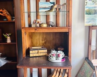 Shelving unit with drop-down desk panel, circa 1970s, 2 units
