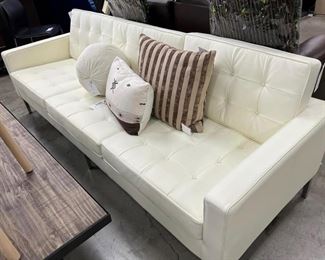Florence Knoll Inspired MCM Genuine Leather sofa - $500     Retail Price: $ 2,700