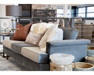 Grey MCM style velour sofa - $500 