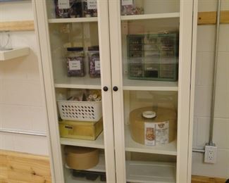 Glass doors, white wood, clean and classic storage cabinet