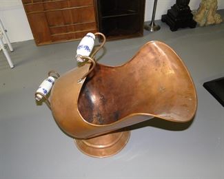 Copper and porcelain coal skuttle  