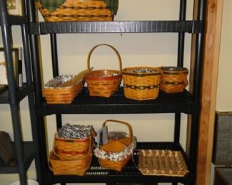 Plastic shelving units, and Longaberger basket collection
