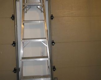 Large tall aluminum extension ladder