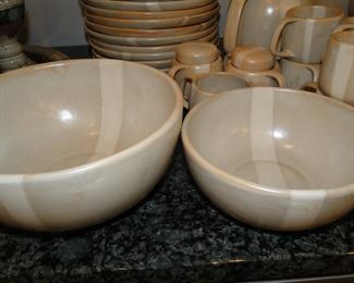 Handmade, hand thrown, hand glazed place settings, with serving bowls and platters