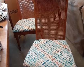 6 Dining Chairs with Upholstered Seats & Cane Backs