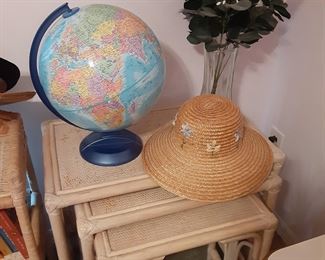 Nesting Tables, Globe, Hat & Silk Flowers