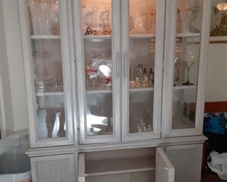 Lighted Display Hutch with Storage. Light Wood & Nice Insets