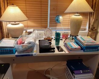 Desk, Lamps, Stationery