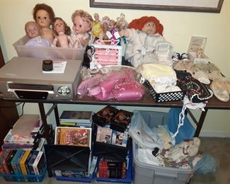 Many VHS Tapes, VHS Player, Dolls & Doll Clothing, Baby Shoes, Barbies, Cabbage Patch Doll