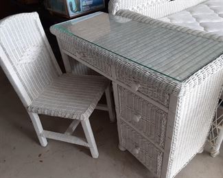White Wicker Desk & Chair