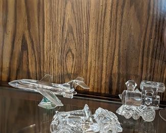 Figurine Glass Airplane Train Tractor