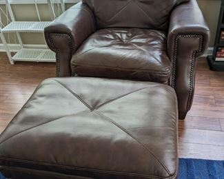 FURN Brown Leather Chair Accent with foot rest