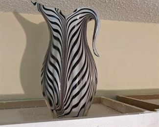 Glass Blown Glass Pitcher Black White