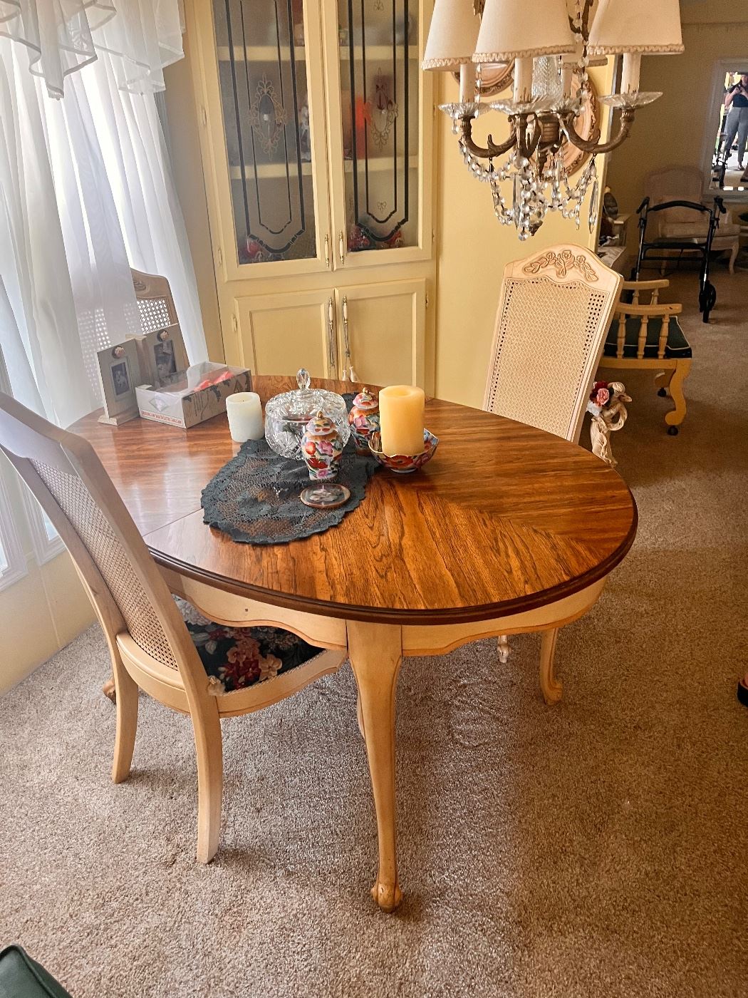 Beautiful caned back dining set with one leaf 