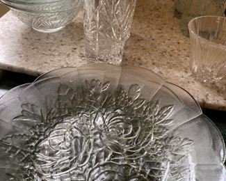 loads of embossed clear glass plates bowls, luncheon plates