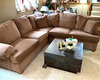 Ethan Allen, Sectional Sofa. Contemporary Coffee Table, w/ Matching sofa table