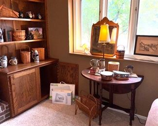 Gate Leg Table, Longaberger Baskets, Pottery Mugs,  King German Steins 