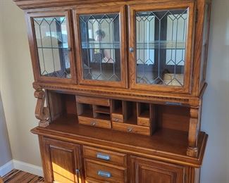 Solid Oak Rolldown China Hutch sold with matching Dining Table and 8 chairs