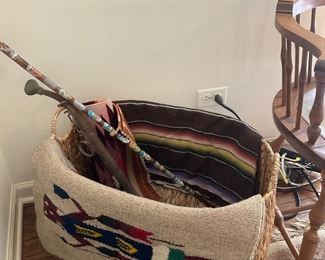 Baskets, Rugs, canes 