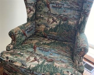 Wing Back Chair, pheasant/ fishing upholstered chair