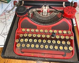 Corona  typewriter , Vintage red typewriter with case
