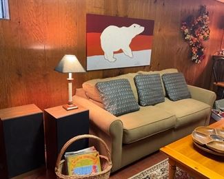 Sleeper sofa,  fabric polar bear art, signed